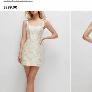 Dessy Collection Cream Floral Mini Dress Rosette Jacquard Wedding Engagement